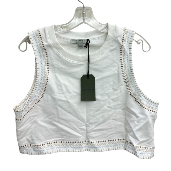 NEW Allsaints Crotchet Lila Embroidered Trim Crop Top in Calk White - Picture 2 of 5
